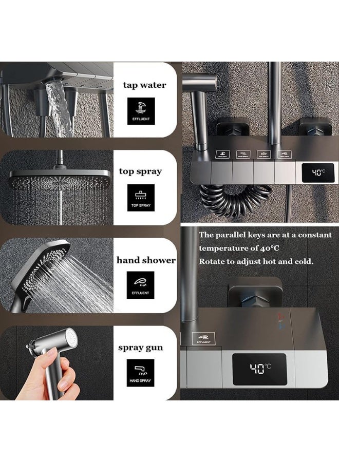 HIKKY نظام دش HIKKY مع شاشة رقمية LED، نظام دش بأزرار بيانو مع 4 أوضاع، مجموعة دش ممزوجة مع خلاط مطري مثبت على الحائط مع رشاش معزز - Image 2