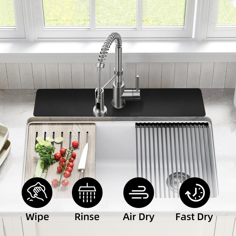 LOPNUR Faucet Mat for Kitchen Sink Protectors, 24 Inch Long Kitchen Sink Splash Guard Behind Faucet, Cuttable Bathroom Water Splash Guard with Super Absorbent Diatomite Fast Drying, Black - Image 5