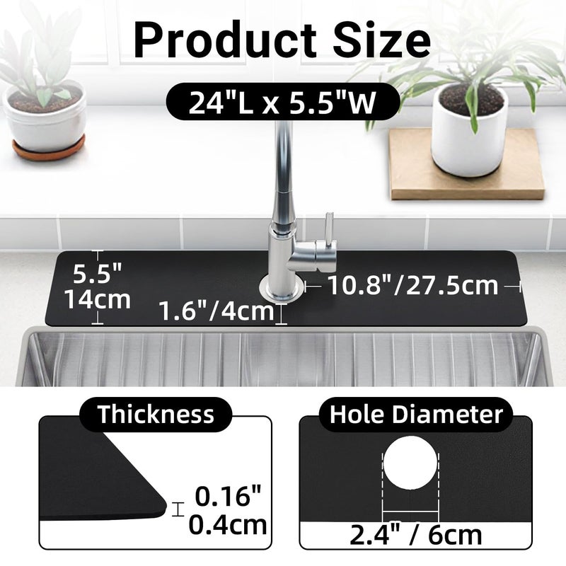 LOPNUR Faucet Mat for Kitchen Sink Protectors, 24 Inch Long Kitchen Sink Splash Guard Behind Faucet, Cuttable Bathroom Water Splash Guard with Super Absorbent Diatomite Fast Drying, Black - Image 2