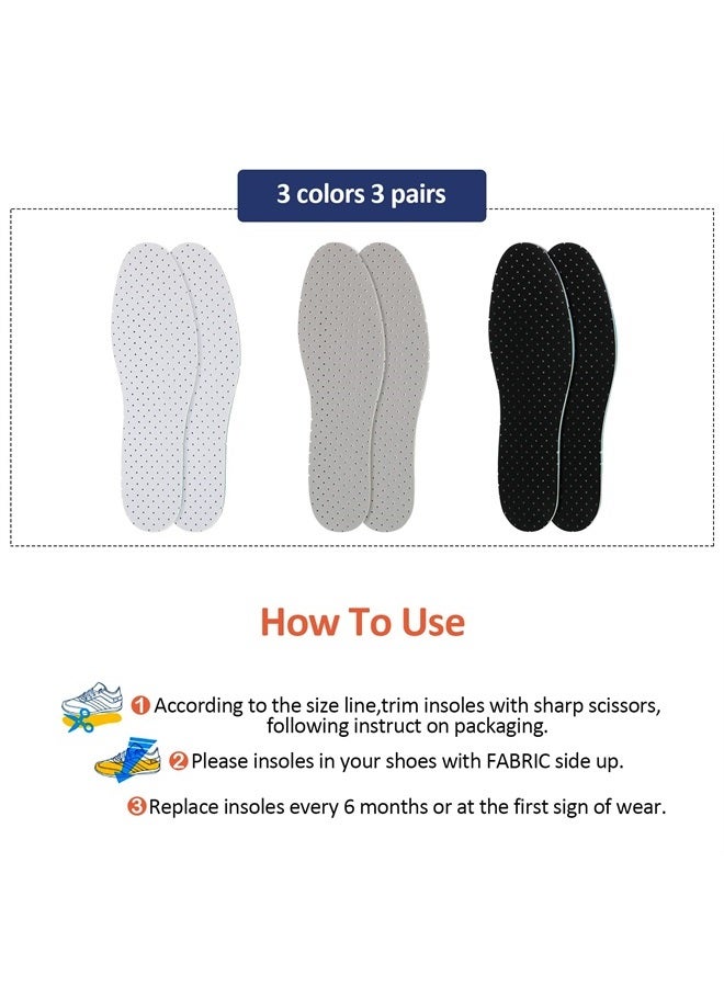 Sintege 3 Pairs Breathable Shoe Insoles Inserts Ultra-Soft Cushioning Walking Comfort Insoles Double-Layer Latex Foam Perforated Insoles Replacement Insoles for Men 7-11 Woman 2-8 (White, Black, Grey) - Image 2