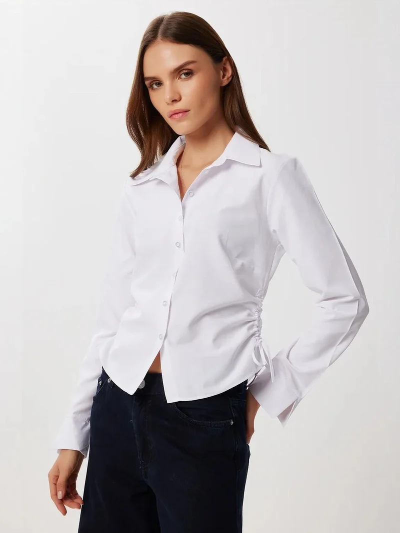 Happiness İstanbul ISTANBUL Fitted Poplin Shirt with Gathering Detail