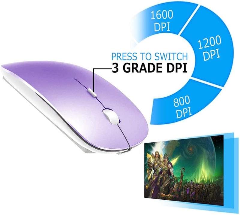 KLO Rechargeable Bluetooth Mouse for MacBook/MacBook air/Pro/iPad, Wireless Mouse for Laptop/Notebook/pc/iPad/Chromebook (Purple) - Image 4