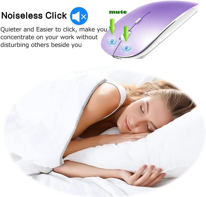 KLO Rechargeable Bluetooth Mouse for MacBook/MacBook air/Pro/iPad, Wireless Mouse for Laptop/Notebook/pc/iPad/Chromebook (Purple) - Image 3