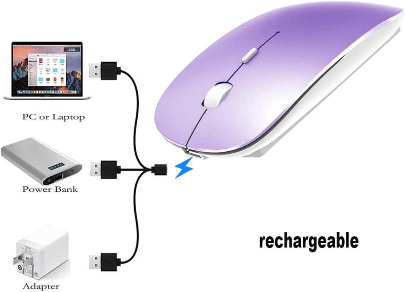 KLO Rechargeable Bluetooth Mouse for MacBook/MacBook air/Pro/iPad, Wireless Mouse for Laptop/Notebook/pc/iPad/Chromebook (Purple) - Image 5