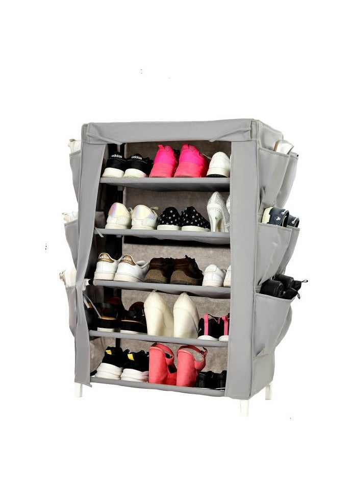 TTTP The Professionals Choice Shoe Rack W/Fabric Cover, 5 Shelves & 6 Pockets On Each Side 61x30x90 cm Gray Color  - Image 1