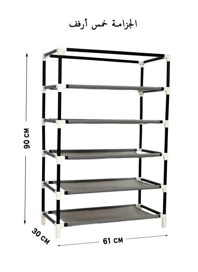 TTTP The Professionals Choice Shoe Rack W/Fabric Cover, 5 Shelves & 6 Pockets On Each Side 61x30x90 cm Gray Color  - Image 4