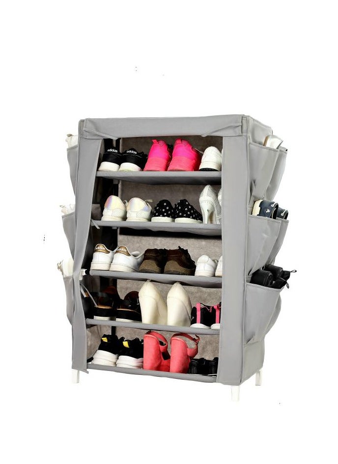 Shoe Rack W/Fabric Cover, 5 Shelves & 6 Pockets On Each Side 61x30x90 cm Gray Color - pzsku/Z5AA118D87700FB400AF4Z/45/_/1714404031/9c6e1467-6a5a-4109-a7d1-ccd525561849