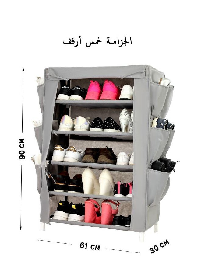 Shoe Rack W/Fabric Cover, 5 Shelves & 6 Pockets On Each Side 61x30x90 cm Gray Color - pzsku/Z5AA118D87700FB400AF4Z/45/_/1714404936/e73e9d22-8759-402d-83ef-0258a06bc9d5