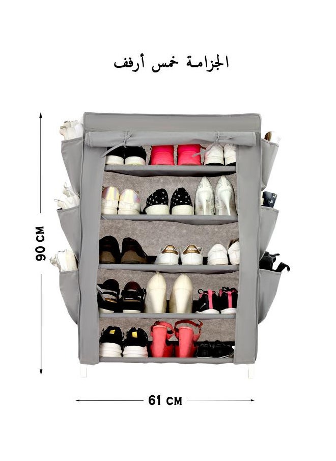 Shoe Rack W/Fabric Cover, 5 Shelves & 6 Pockets On Each Side 61x30x90 cm Gray Color - pzsku/Z5AA118D87700FB400AF4Z/45/_/1714405138/0c574ba0-1b9d-4737-8cdc-90602a463227