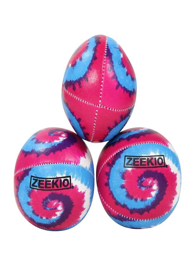 Zeekio - Tie Dye Festival Juggling Ball - Professional Grade - Suitable for All Levels & Ages - Synthetic Leather Ball Durable - 120 Grams - Pack of 3 - Pink/Blue/White Swirl - Image 1