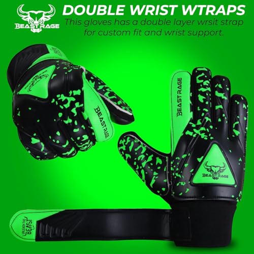 BEAST RAGE Goalkeeper Gloves for Kids Support Grip Youth Football Glove Kid Junior Soccer Glove for Kid 6-15 Men Adult Boys Football Gloves (Green, Size 2 for (4 to 5 Year Kid)) - Image 3