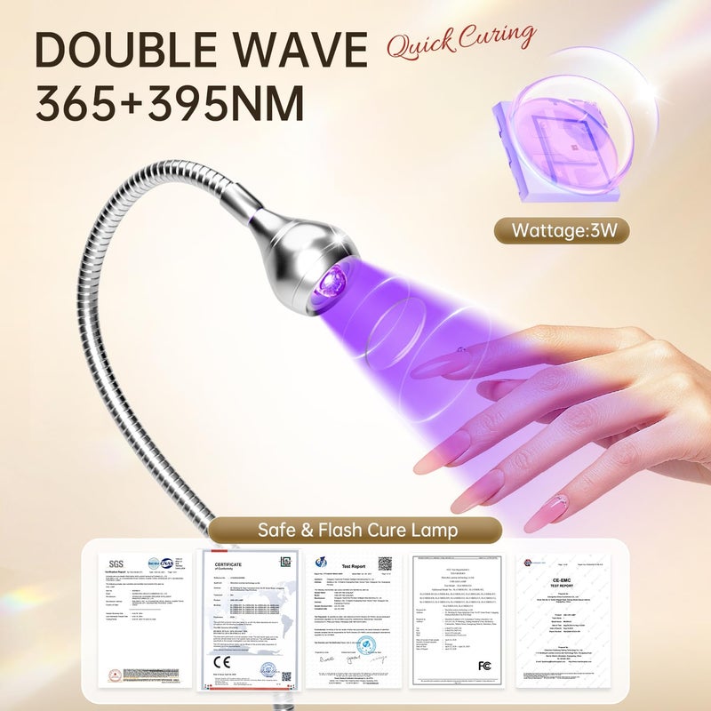 AORAEM U V Nail Lamp,Sliver 3W U V Light for Nails 35NM U V Gel X Nail Lamp with Gooseneck and Clamp for Gel Nail (AA-Silver) - Image 3