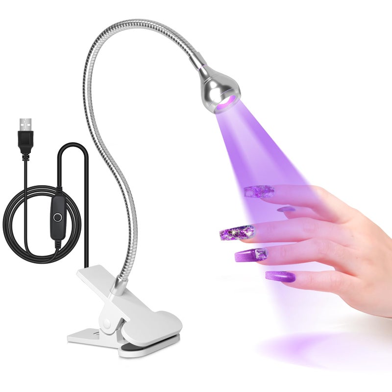 AORAEM U V Nail Lamp,Sliver 3W U V Light for Nails 35NM U V Gel X Nail Lamp with Gooseneck and Clamp for Gel Nail (AA-Silver) - Image 1
