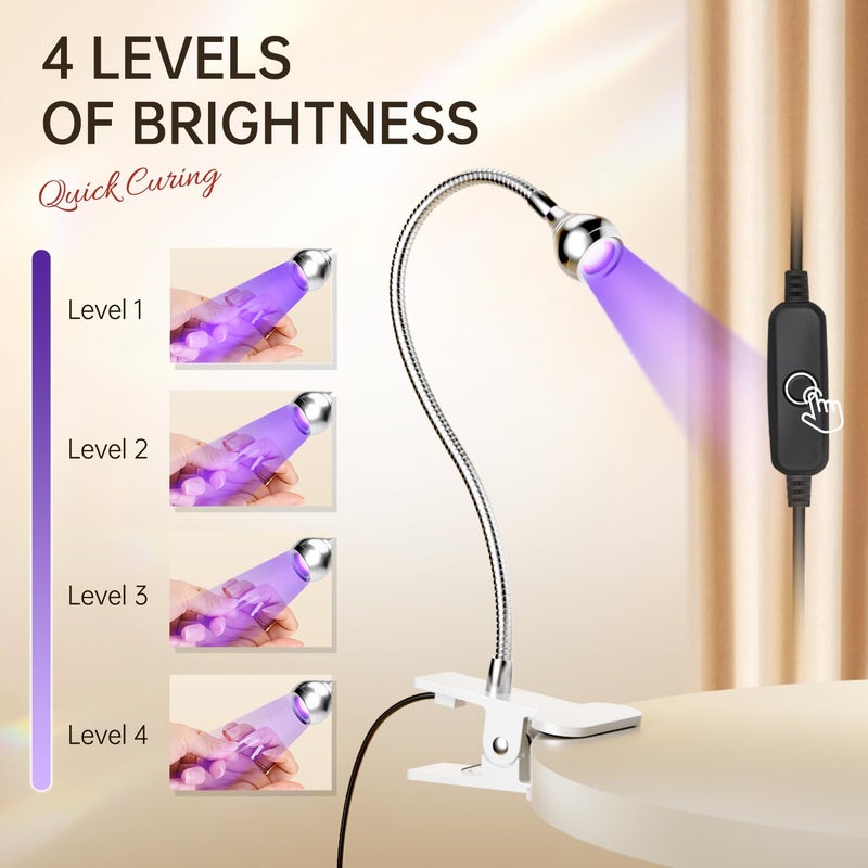 AORAEM U V Nail Lamp,Sliver 3W U V Light for Nails 35NM U V Gel X Nail Lamp with Gooseneck and Clamp for Gel Nail (AA-Silver) - Image 4