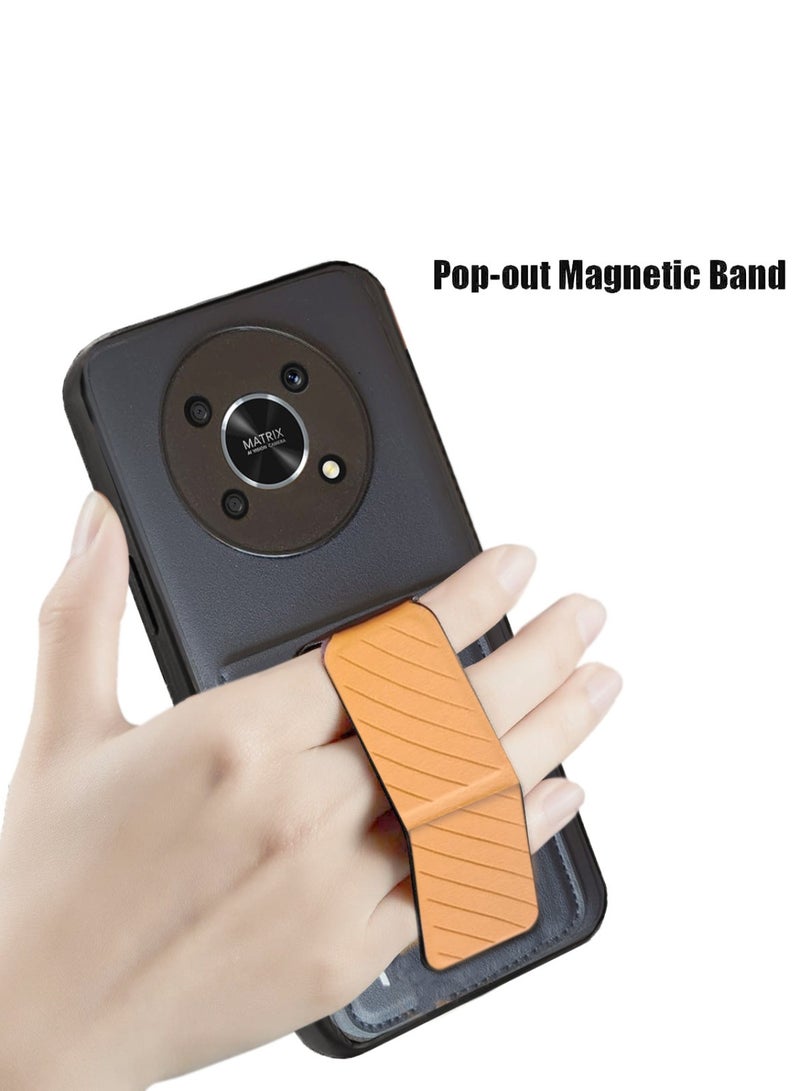 Techie Aesthetic Fashion Frosted Finished PU Leather Card Holder with Magnetic Secure Hand Grip Kickstand Back Cover Case for Honor X9 – Navy Blue / Brown  - Image 5