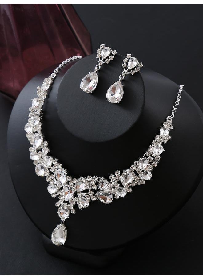 NIBEMINENT Water Drops Super Flash Rich Bride Necklace Three-piece Set Zircon New Gem Short Crystal 