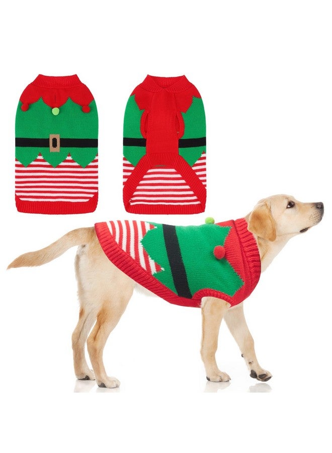 Dog Sweater Winter Clothes - Christmas Knitwear Soft Santa Claus Shirt For Cold Weather, Fleece Pet Sweatshirt Pullover Jumper Outfit For Small Medium Large Dogs Puppy Cats Girls Boys Red L