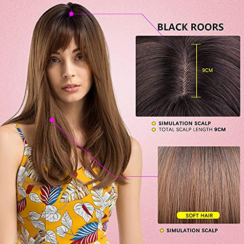 LUSH LOCKS® Human Wigs with Bangs Long Straight Brunette Wig Natural Look Realistic Synthetic Hair Wig For Women and Girl (Brown) - Image 5