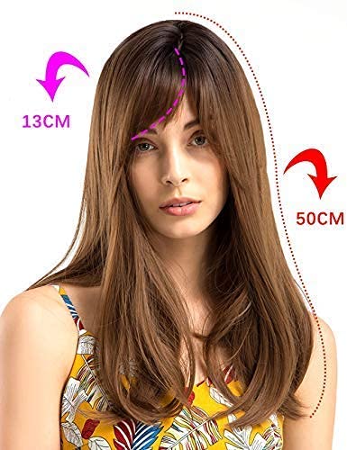 LUSH LOCKS® Human Wigs with Bangs Long Straight Brunette Wig Natural Look Realistic Synthetic Hair Wig For Women and Girl (Brown) - Image 4