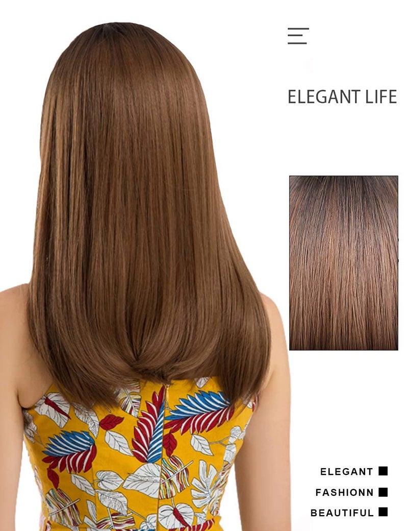 LUSH LOCKS® Human Wigs with Bangs Long Straight Brunette Wig Natural Look Realistic Synthetic Hair Wig For Women and Girl (Brown) - Image 3