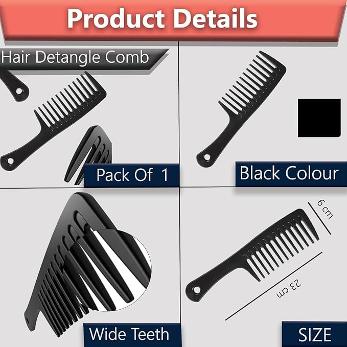COMBELLE Professional Wide Tooth Detangling Comb for Women & Men | Durable Black Plastic Anti-Breakage Shampoo Comb | Smooth Rounded Teeth for Curly, Thick & Wet Hair - Image 5