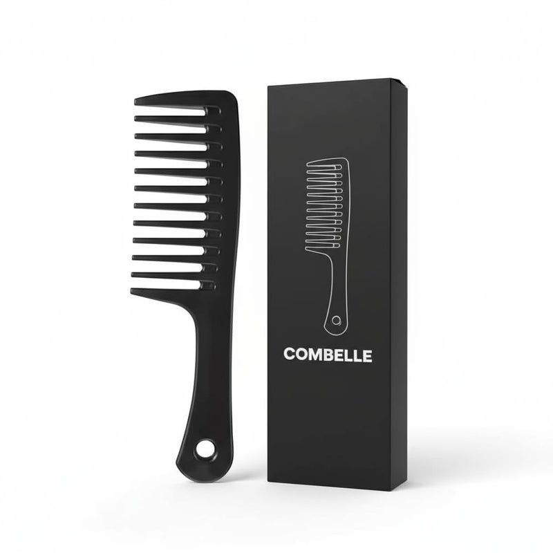 COMBELLE Professional Wide Tooth Detangling Comb for Women & Men | Durable Black Plastic Anti-Breakage Shampoo Comb | Smooth Rounded Teeth for Curly, Thick & Wet Hair - Image 1