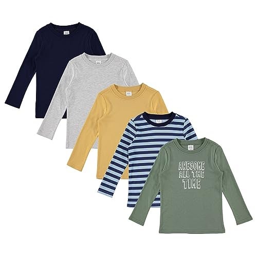 Cudlie 5Pack Toddler Boy Long Sleeve Shirt Basic Tshirt Tops Light Undershirt Solid Striped Statement Tees Size 2T - Image 1