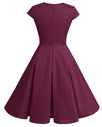 Bbonlinedress Women Plus Size Vintage 1950s Retro Christmas Cocktail Party Swing Dress Formal Wedding Guest Dress Burgundy 3XL - Image 3
