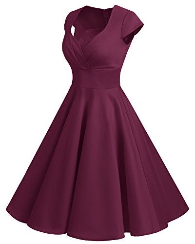 Bbonlinedress Women Plus Size Vintage 1950s Retro Christmas Cocktail Party Swing Dress Formal Wedding Guest Dress Burgundy 3XL - Image 2