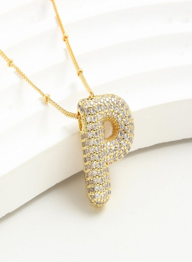 MEENAZ Diamond Bubble A-Z Letter 18K Anti Tarnish Gold Pendant Necklace for Girls Women | P Alphabet Initial Necklaces Chain | Stainless Steel Jewellery | Birthday Valentine Gifts for Girlfriend AD CZ - Image 5