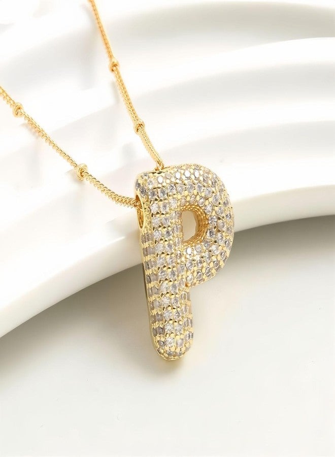 MEENAZ Diamond Bubble A-Z Letter 18K Anti Tarnish Gold Pendant Necklace for Girls Women | P Alphabet Initial Necklaces Chain | Stainless Steel Jewellery | Birthday Valentine Gifts for Girlfriend AD CZ - Image 3