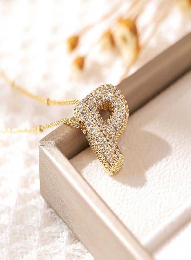 MEENAZ Diamond Bubble A-Z Letter 18K Anti Tarnish Gold Pendant Necklace for Girls Women | P Alphabet Initial Necklaces Chain | Stainless Steel Jewellery | Birthday Valentine Gifts for Girlfriend AD CZ - Image 4