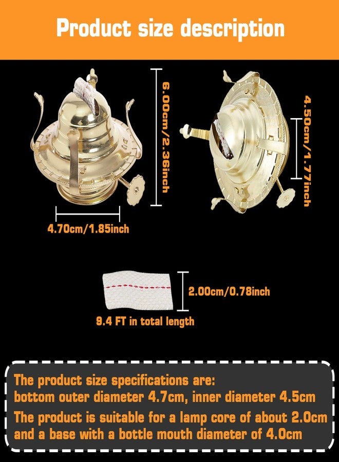 Pacify 4 Pack Oil Lamp Burner Brass Plated Oil Lamp Parts Including 9.4FT Cotton Wick #2 Replacement Burner Chimney Holder - Image 2