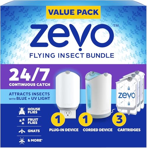 Zevo MAX Bug Catcher & Fly Trap for Indoors - Flying Insect Trap for Gnats, House & Fruit Flies - Use in Any Room - No-Mess Disposal (2 Plug in Bases & 3 Cartridges) - Image 1