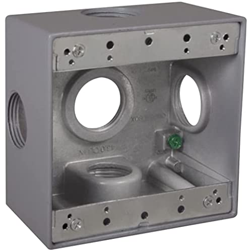 Hubbell TayMac DD5100XS 4-1/2-Inch X 4-1/2-Inch Gang Weatherproof Box, 1-Inch Outlets, Side Lug, Gray - Image 1