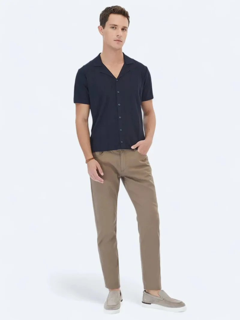 Kip Hazelnut Weaving Slim Fit Casual Cotton Blended Trousers