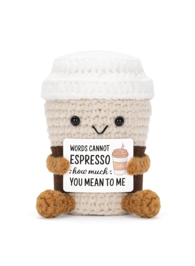 CMGTYYD. دمية قهوة جيب إيجابية، لعبة محبوكة مضحكة للدعم العاطفي مع بطاقة إيجابية، هدية تخرج مبهجة، تشجيع للأصدقاء - Image 1