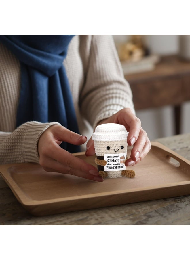 CMGTYYD. دمية قهوة جيب إيجابية، لعبة محبوكة مضحكة للدعم العاطفي مع بطاقة إيجابية، هدية تخرج مبهجة، تشجيع للأصدقاء - Image 5