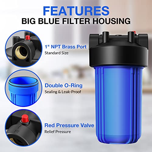SimPure Whole House Water Filter Housing (DB10P), 10" x 4.5" Sediment Carbon Filter Universal Housing, Pre-Filtration System for Well and City Water, 1" NPT Port, Pressure Release - Image 2