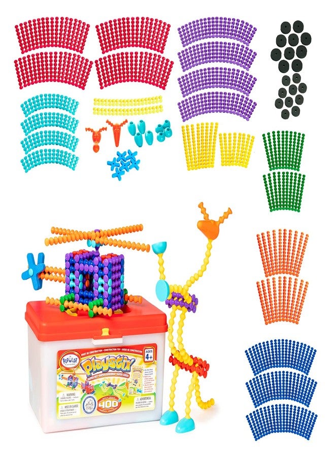 POPULAR PLAYTHINGS Playstix Super Set Construction Toy Building Blocks 400 Piece STEM Kit (90004) - Image 1
