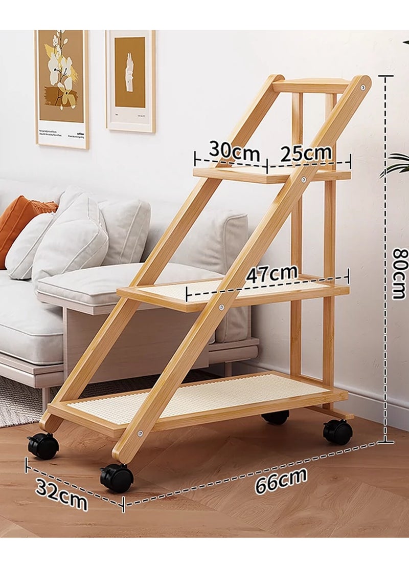 Generic FFD 3 Layer Bedside Desk Stand,Moveable Wooden Sofa Side Table with 4 Wheels Perfect Coffee Cart, Modern Corner Table  - Image 2