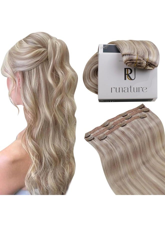 RUNATURE Clip in Hair Extensions Real Human Hair, Clip in Human Hair Extensions for Women, Remy Natural Human Extensions Full Ends, 20 Inch 50g 3pcs, #19P60 Grey Blonde Highlights - Image 1