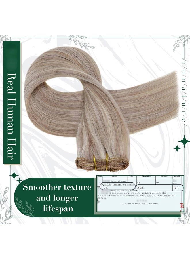 RUNATURE Clip in Hair Extensions Real Human Hair, Clip in Human Hair Extensions for Women, Remy Natural Human Extensions Full Ends, 20 Inch 50g 3pcs, #19P60 Grey Blonde Highlights - Image 4