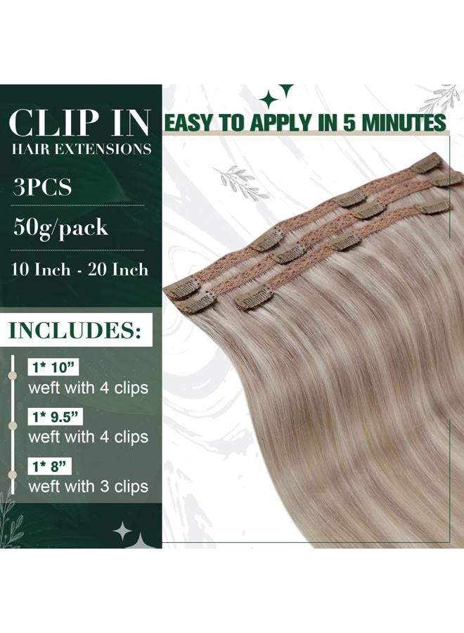 RUNATURE Clip in Hair Extensions Real Human Hair, Clip in Human Hair Extensions for Women, Remy Natural Human Extensions Full Ends, 20 Inch 50g 3pcs, #19P60 Grey Blonde Highlights - Image 3