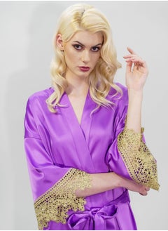 BITOLIA GALLERY Stretch Taffeta Lavender Robe with Gold Lace  - Image 5