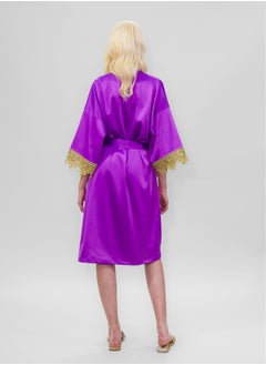 BITOLIA GALLERY Stretch Taffeta Lavender Robe with Gold Lace  - Image 2