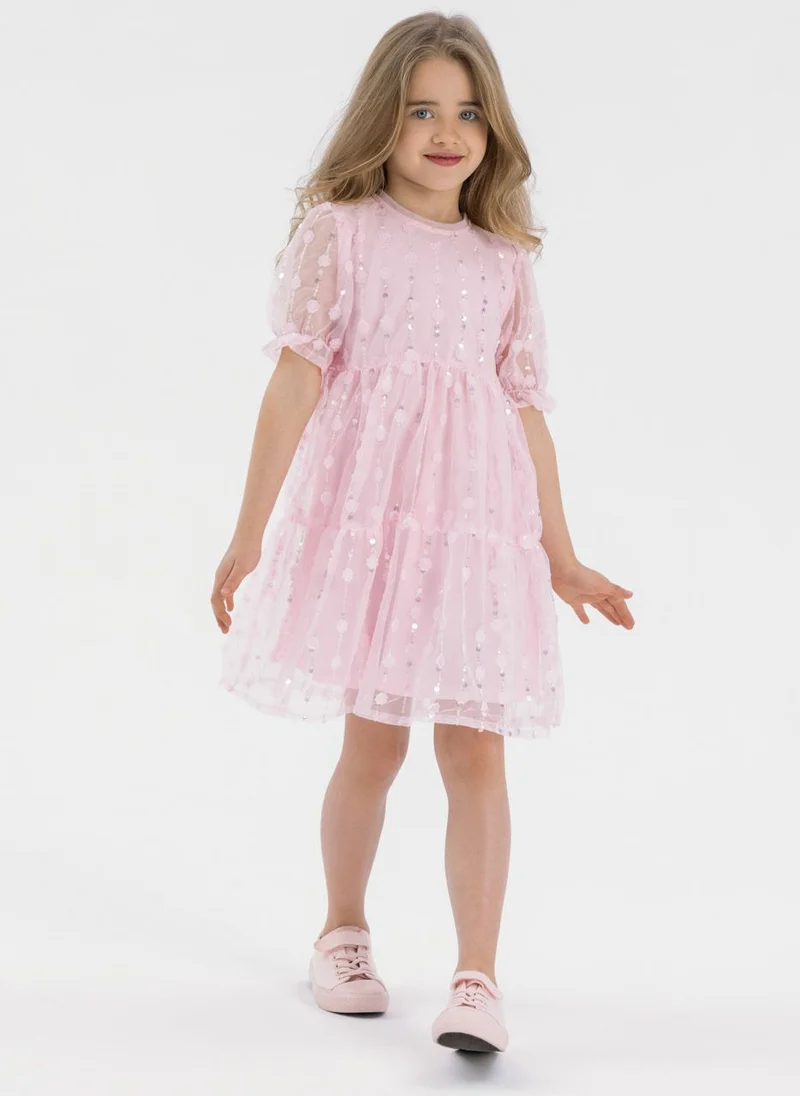 MINOTI Sequined Tulle Tiered Dress