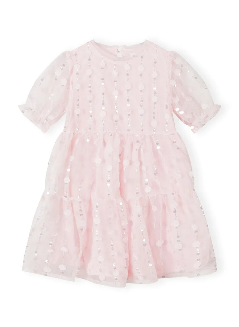MINOTI Teens Short Sleeve Flower Detail Sequin Dress
