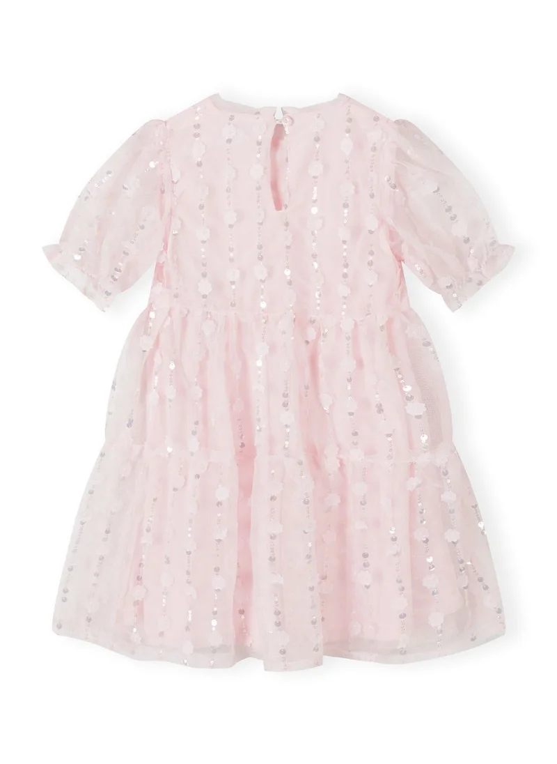 MINOTI Teens Short Sleeve Flower Detail Sequin Dress