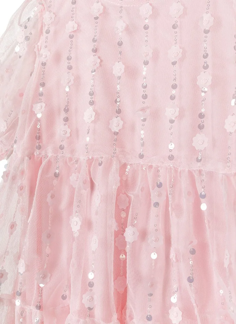 MINOTI Sequined Tulle Tiered Dress